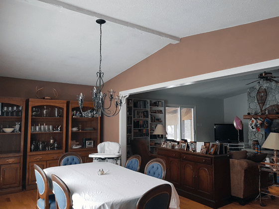 Vaulted ceiling in the dining room