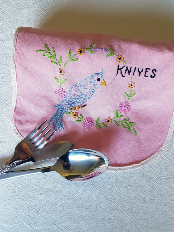 Embroidered fabric cutlery holder