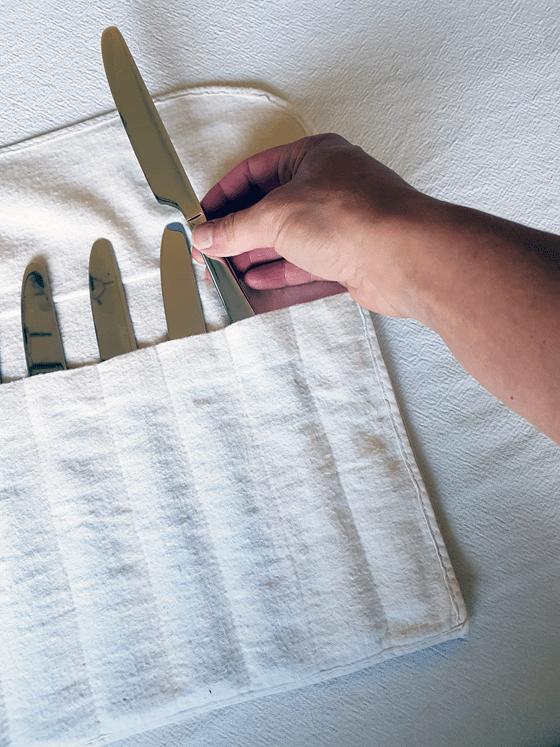 Rolled cutlery holder