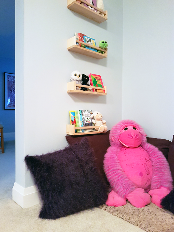Toddler reading nook with spice rack bookshelves