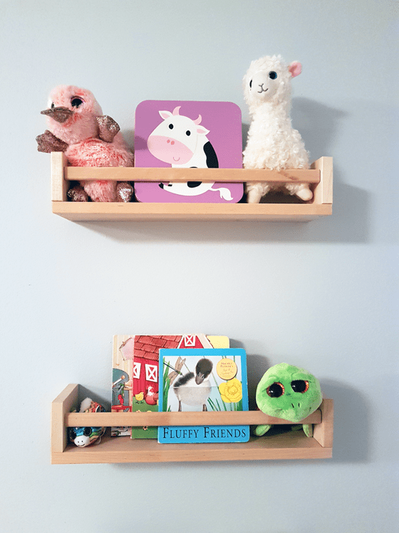 Toddler reading nook with spice rack bookshelves
