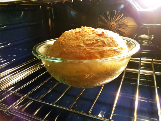 No knead bread baking in the oven