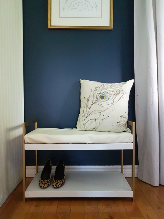 Brass and white bench