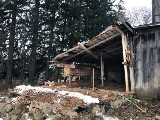 Half-demolished chicken coop