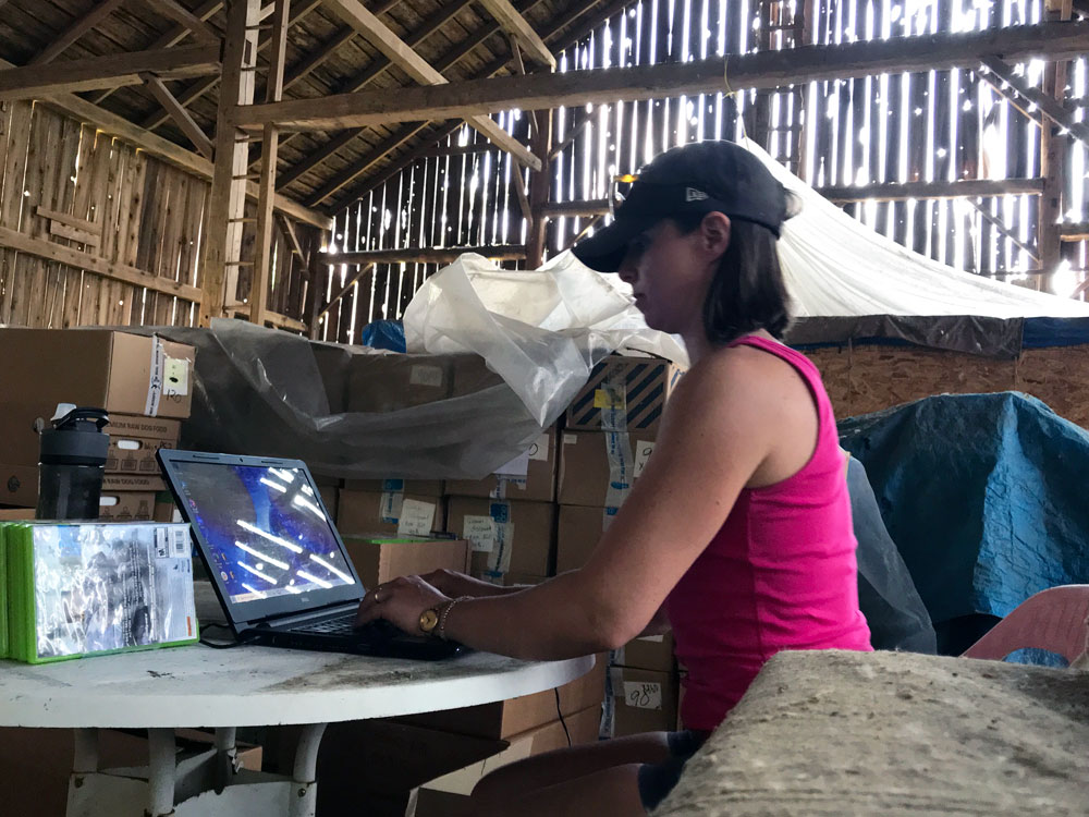 Working on my laptop in the barn