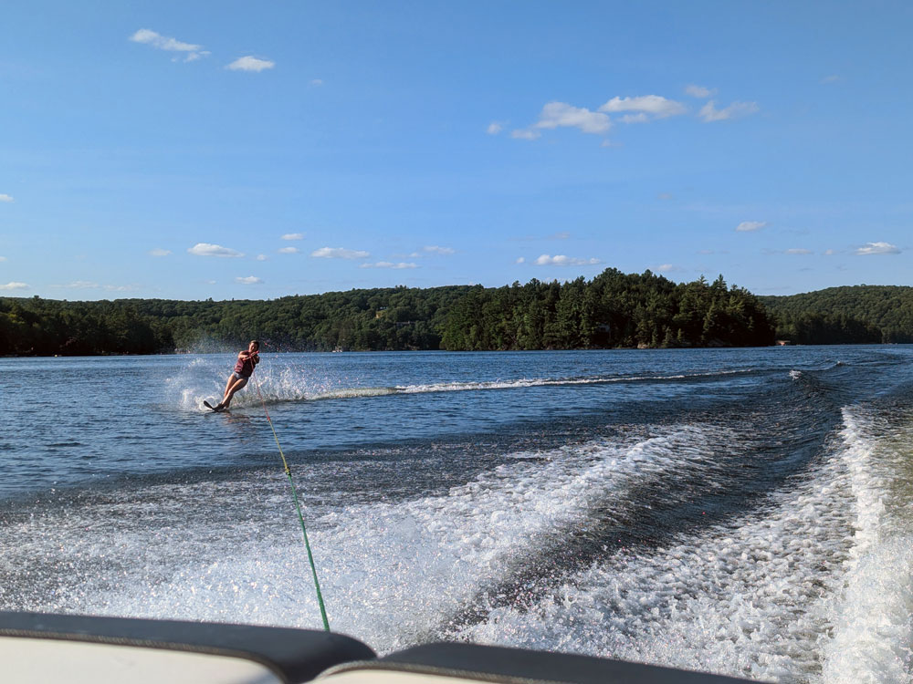Woman slalom skiing